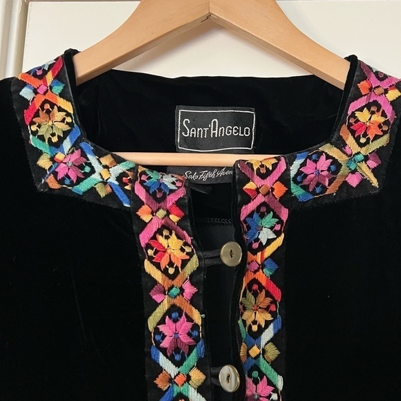 Giorgio Sant'Angelo 1970s Vintage Black Velvet Embroidered Dress - Picture 3 of 8